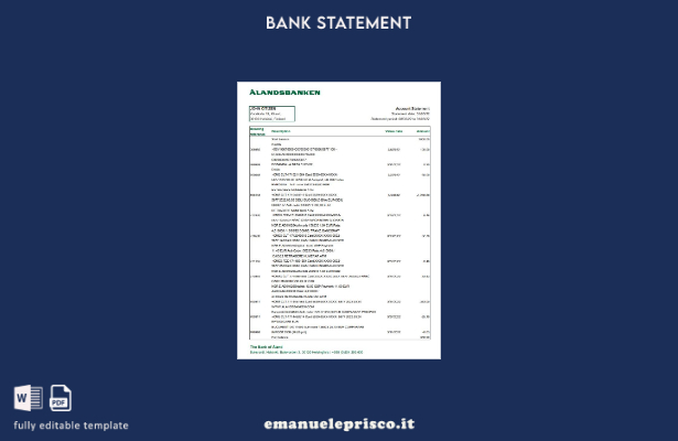modello Excel di estratto conto bancario Finlandia Aland in stile verificato
